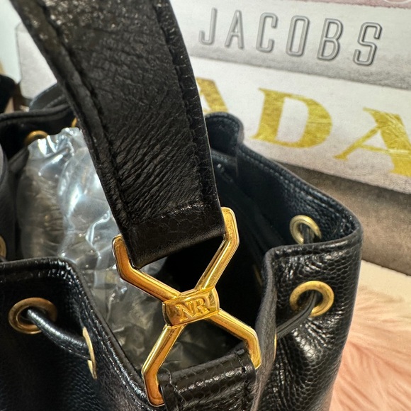 Nina Ricci Black Leather Shoulder Bag with Gold Accents - Picture 9 of 12